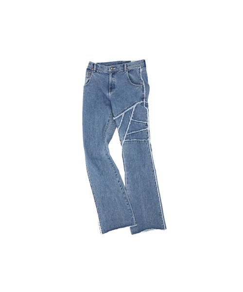 GHENTEL RAW-CUT FLARE JEANS apa686m(WASHED BLUE)