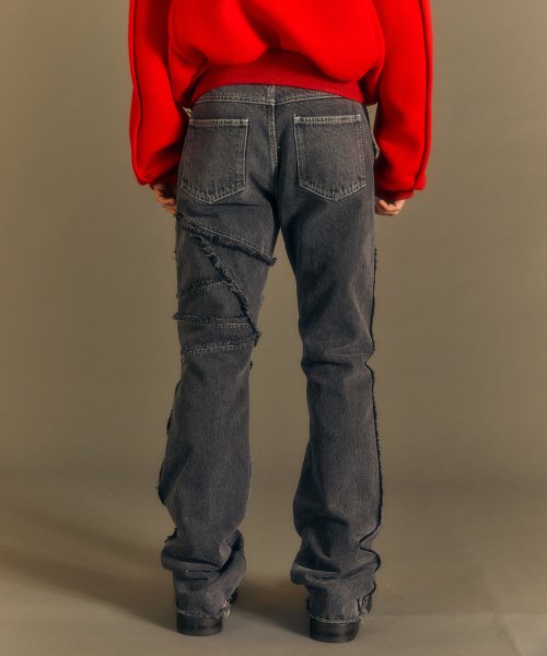 GHENTEL RAW-CUT FLARE JEANS apa686m(WASHED BLACK)