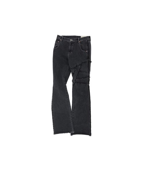 GHENTEL RAW-CUT FLARE JEANS apa686m(WASHED BLACK)