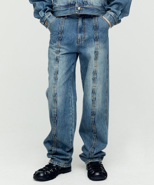 WAVE WIDE LEG JEANS apa682m(WASHED BLUE)
