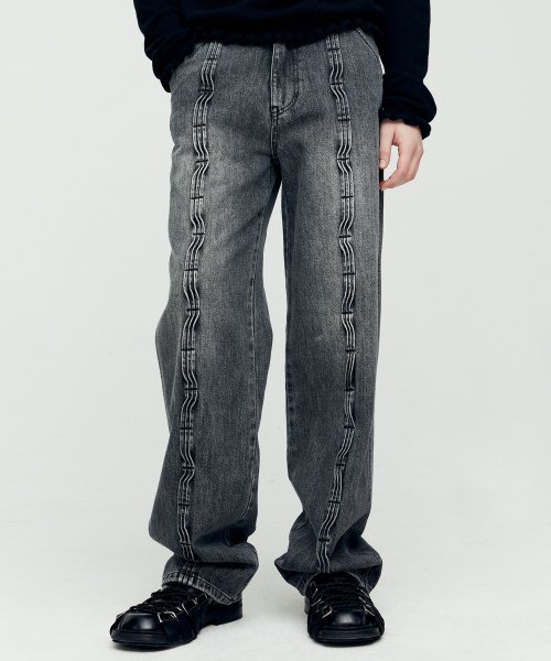 WAVE WIDE LEG JEANS apa682m(WASHED BLACK)