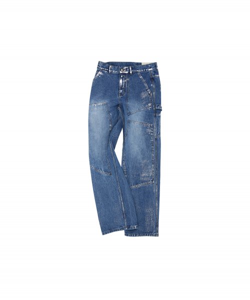 WAX COATED CARPENTER WIDE-LEG JEANS apa685m(BLUE)