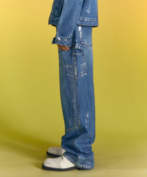 WAX COATED CARPENTER WIDE-LEG JEANS apa685m(BLUE)
