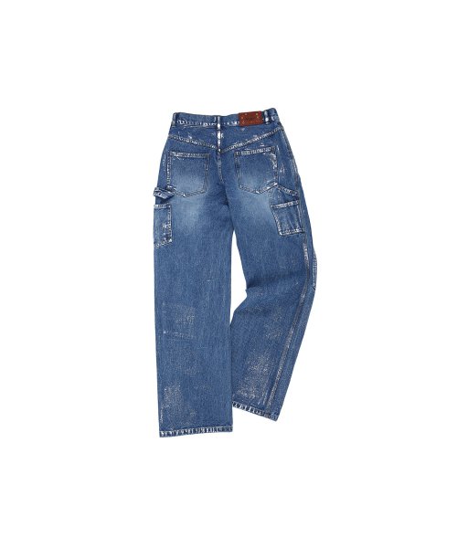 WAX COATED CARPENTER WIDE-LEG JEANS apa685m(BLUE)