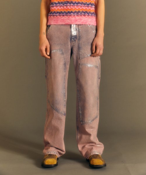 WAX COATED CARPENTER WIDE-LEG JEANS apa685m(DUST PINK)