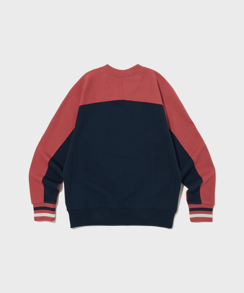 컬러 블록 브이넥 스웨트셔츠 Normal Coral