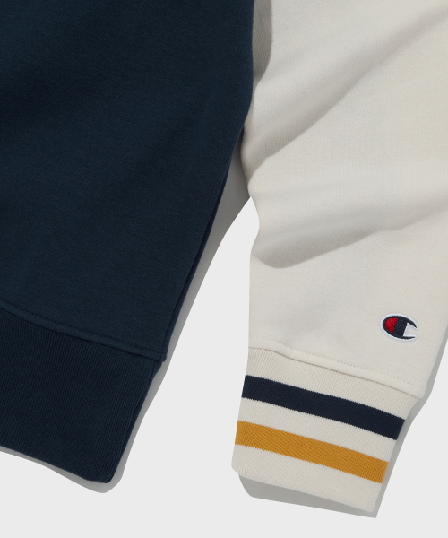 컬러 블록 브이넥 스웨트셔츠 Normal Navy