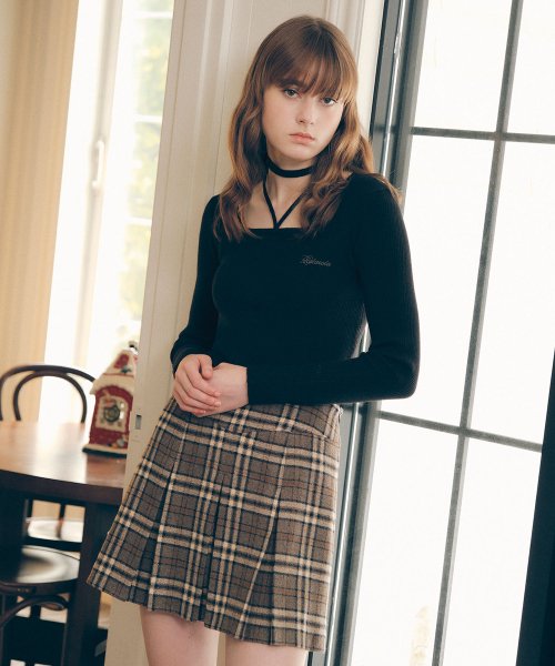 CHECK PLEATS MINI SKIRT GRAY