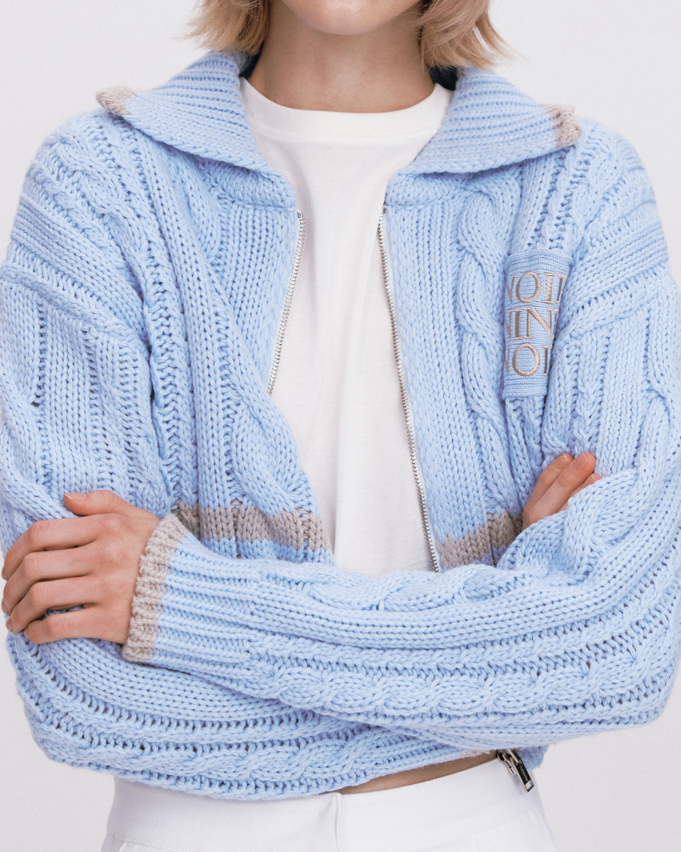[누아르나인]Logo Cable Knit Zip-Up [BLUE] [W CONCEPT]