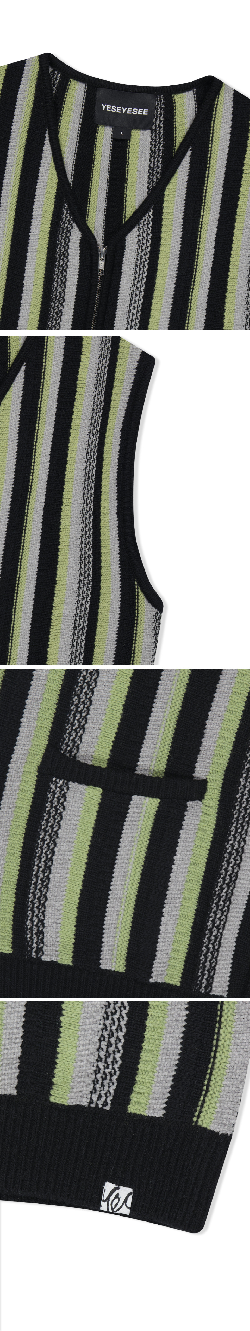 Stripe Knit Zip-Up Vest Black 상세 이미지 2