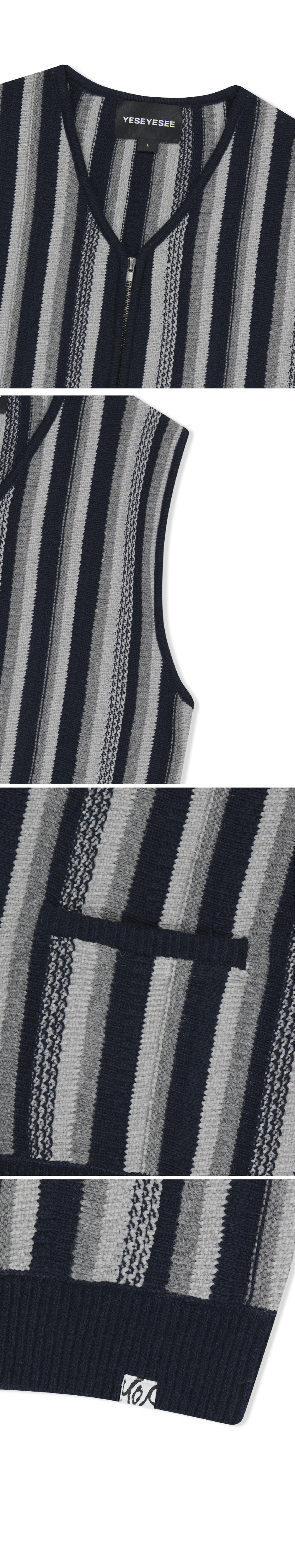 Stripe Knit Zip-Up Vest Navy 상세 이미지 2