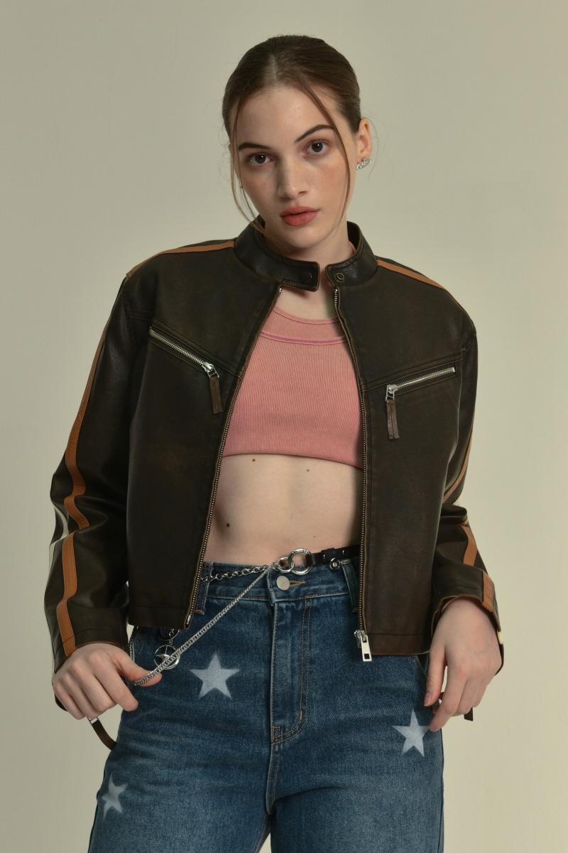 ●MIDNIGHT MOVE● line leather jacket black 23fw26 line leather jacket (black) - MIDNIGHT MOVE | 60% - Asian