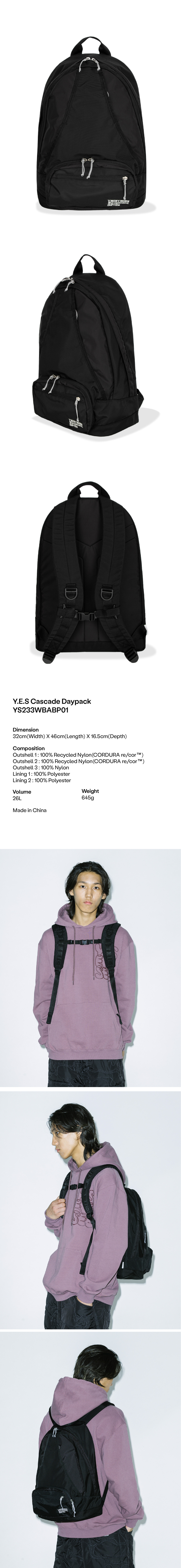 MUSINSA公式 | YESEYESEE YES Cascade Daypack Black