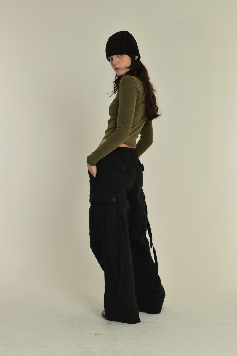 MUSINSA | MIDNIGHT MOVE strap cargo pants (black)