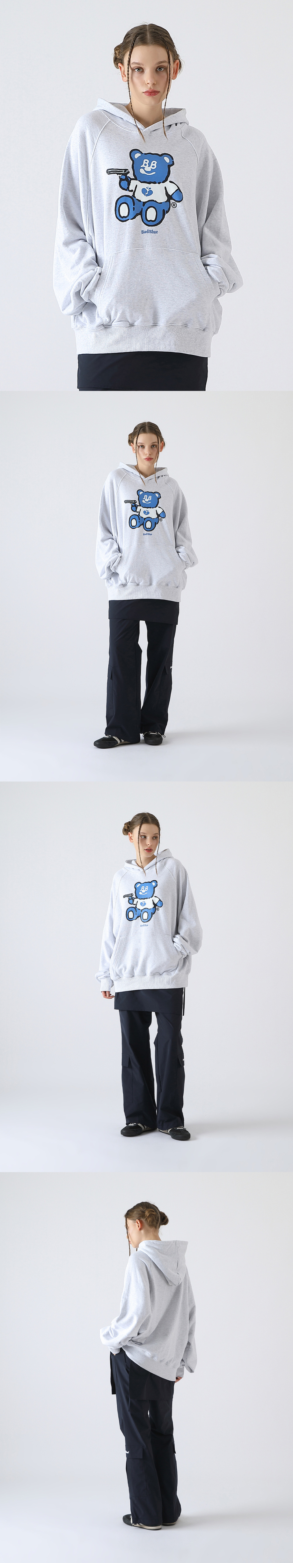 배드블루(BADBLUE) BadBear Graphic Hoodie Grey - 사이즈 & 후기 | 무신사