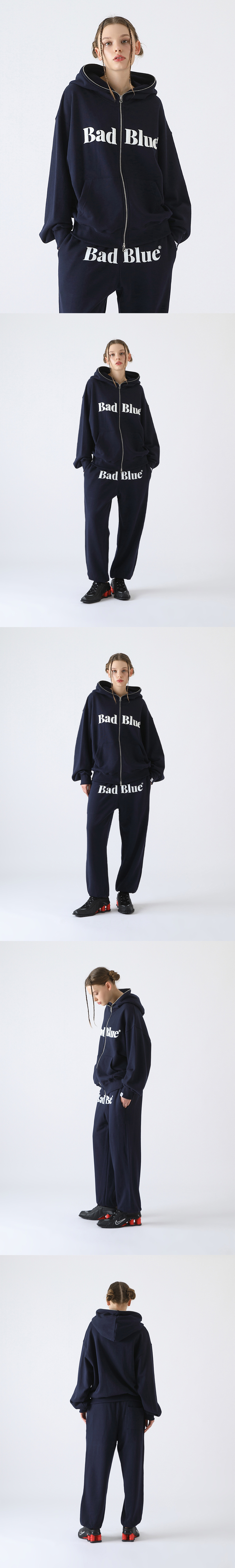 배드블루(BADBLUE) Logo Pull Zip Hoodie Navy - 사이즈 & 후기 | 무신사