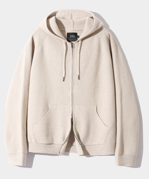 2WAY HEAVY WEIGHT HACHI KNIT HOODY ZIP-UP_OATMEAL