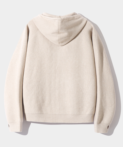 2WAY HEAVY WEIGHT HACHI KNIT HOODY ZIP-UP_OATMEAL