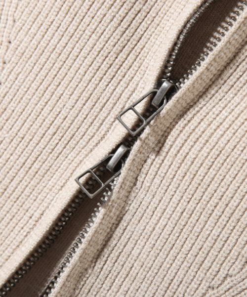2WAY HEAVY WEIGHT HACHI KNIT HOODY ZIP-UP_OATMEAL