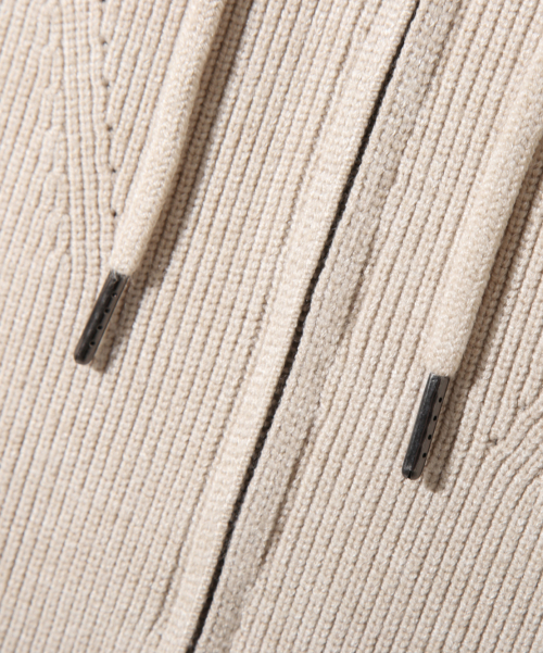 2WAY HEAVY WEIGHT HACHI KNIT HOODY ZIP-UP_OATMEAL