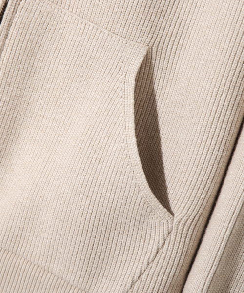 2WAY HEAVY WEIGHT HACHI KNIT HOODY ZIP-UP_OATMEAL