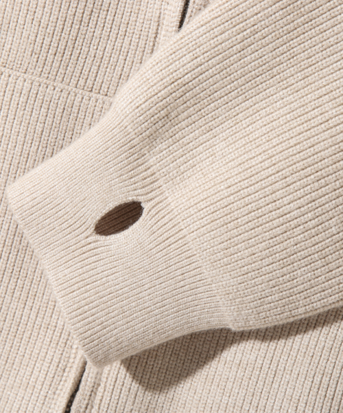 2WAY HEAVY WEIGHT HACHI KNIT HOODY ZIP-UP_OATMEAL