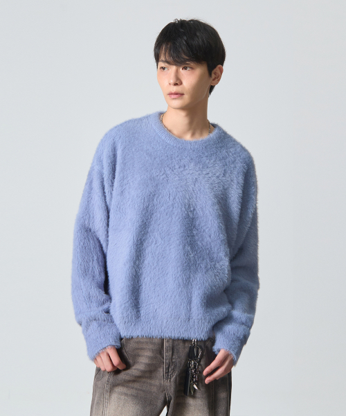 ESSENTIAL HAIRY ROUND NECK KNIT_SKY BLUE