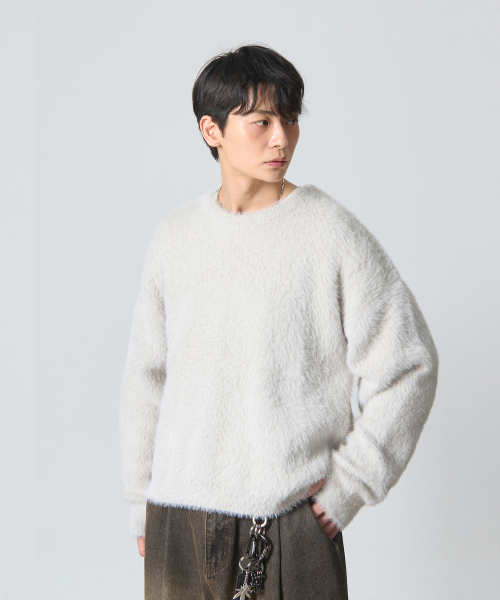 ESSENTIAL HAIRY ROUND NECK KNIT_LIGHT GRAY