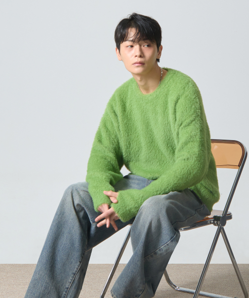 ESSENTIAL HAIRY ROUND NECK KNIT_LIGHT GREEN