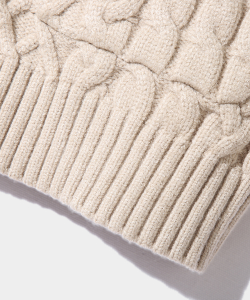 2WAY HEAVY WEIGHT CABLE KNIT HOODY ZIP-UP_OATMEAL