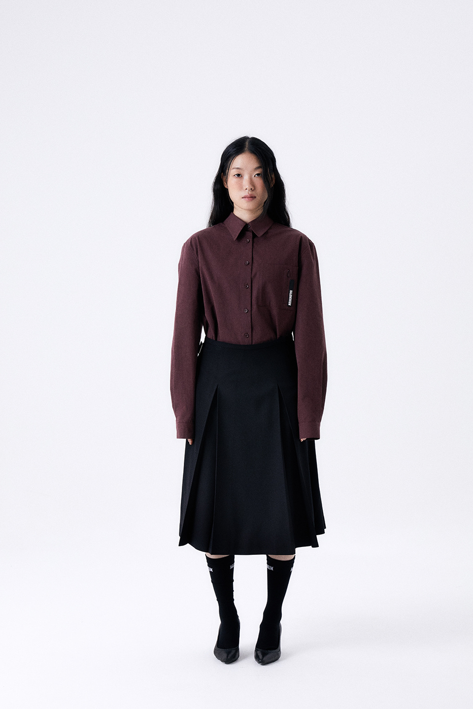スカート HALOMINIUM Midi pleated wrap skirt HALOMINIUM] MIDI PLEATED WRAP SKIRT 3 - GRAY | ファッション