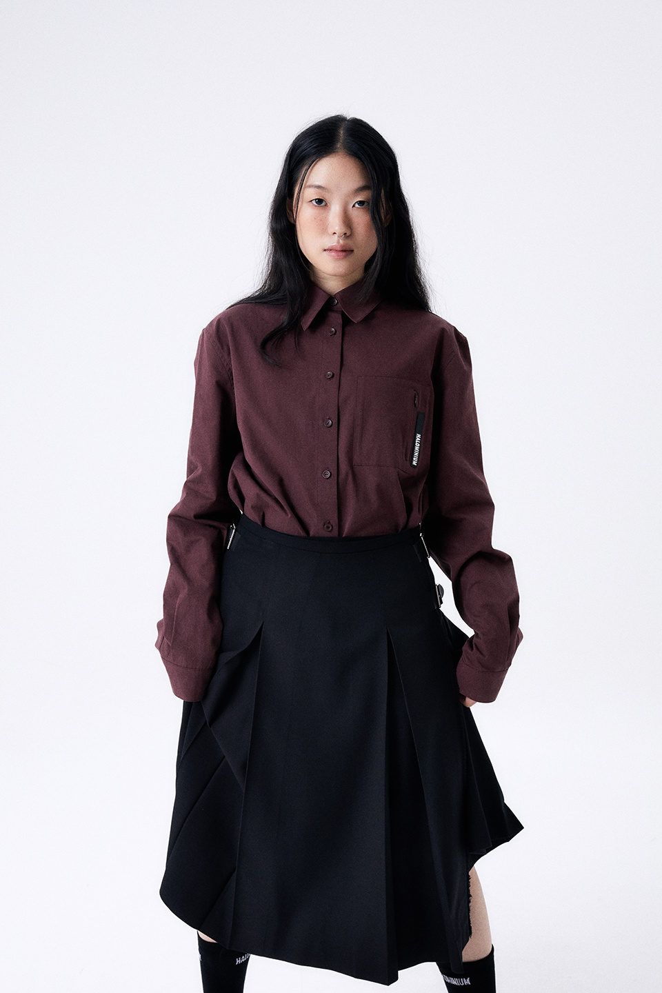 スカート HALOMINIUM Midi pleated wrap skirt HALOMINIUM] MIDI PLEATED WRAP SKIRT 3 - GRAY | ファッション