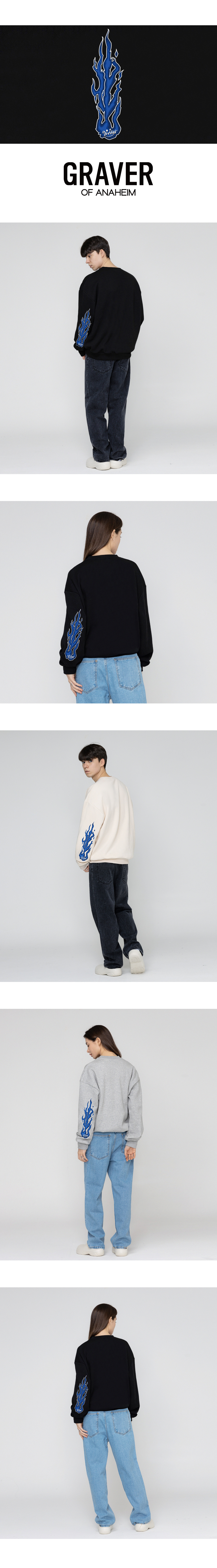 MUSINSA | GRAVER [UNISEX]Elbow Flame Smile Sweatshirt_Black