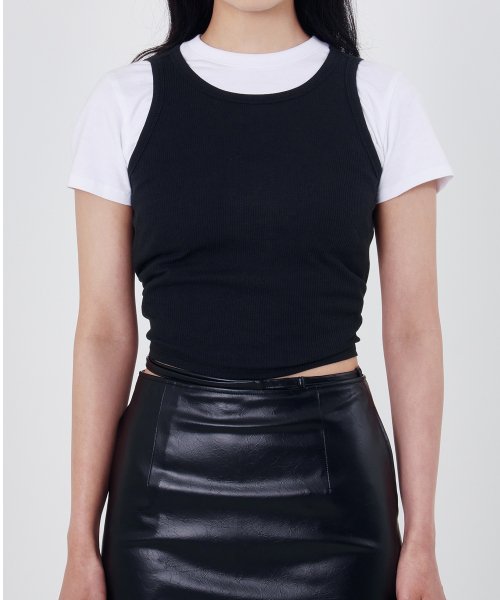 W Ribbed Cut Out Sleeveless, Black