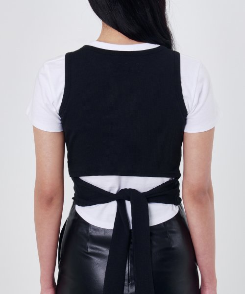 W Ribbed Cut Out Sleeveless, Black