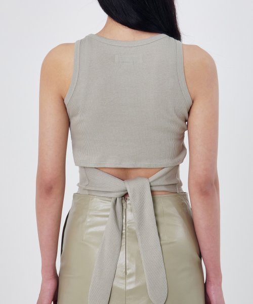 W Ribbed Cut Out Sleeveless, Light Olive