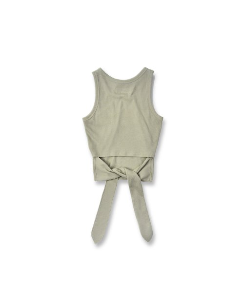 W Ribbed Cut Out Sleeveless, Light Olive