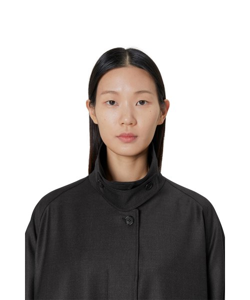 W Wool Balmacaan Coat, Charcoal