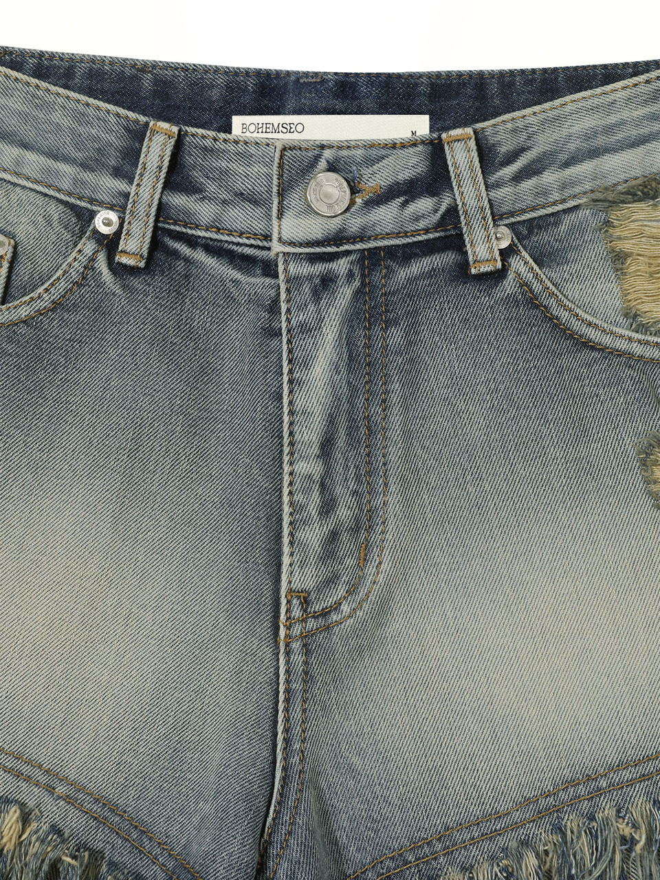 보헤미안 서울(BOHEMSEO) DAMAGE WASHING SHORTS, BLUE - 사이즈