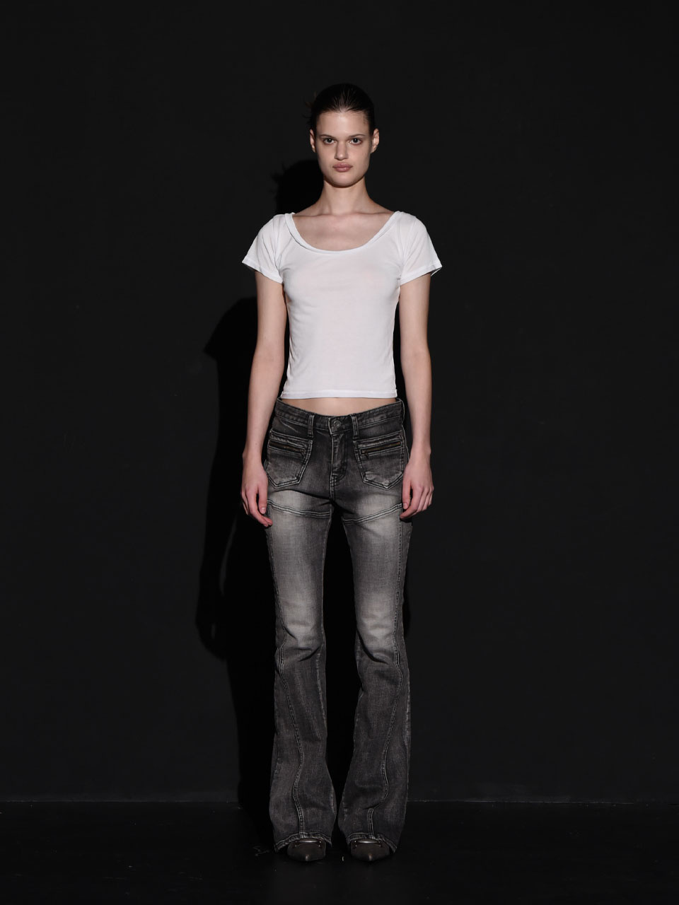 【BOHEMSO】FRONTPOCKETBOOTSCUT DENIMPANTS Low Rise Bell Bottom Jeans for Women Hippie Denim Pants