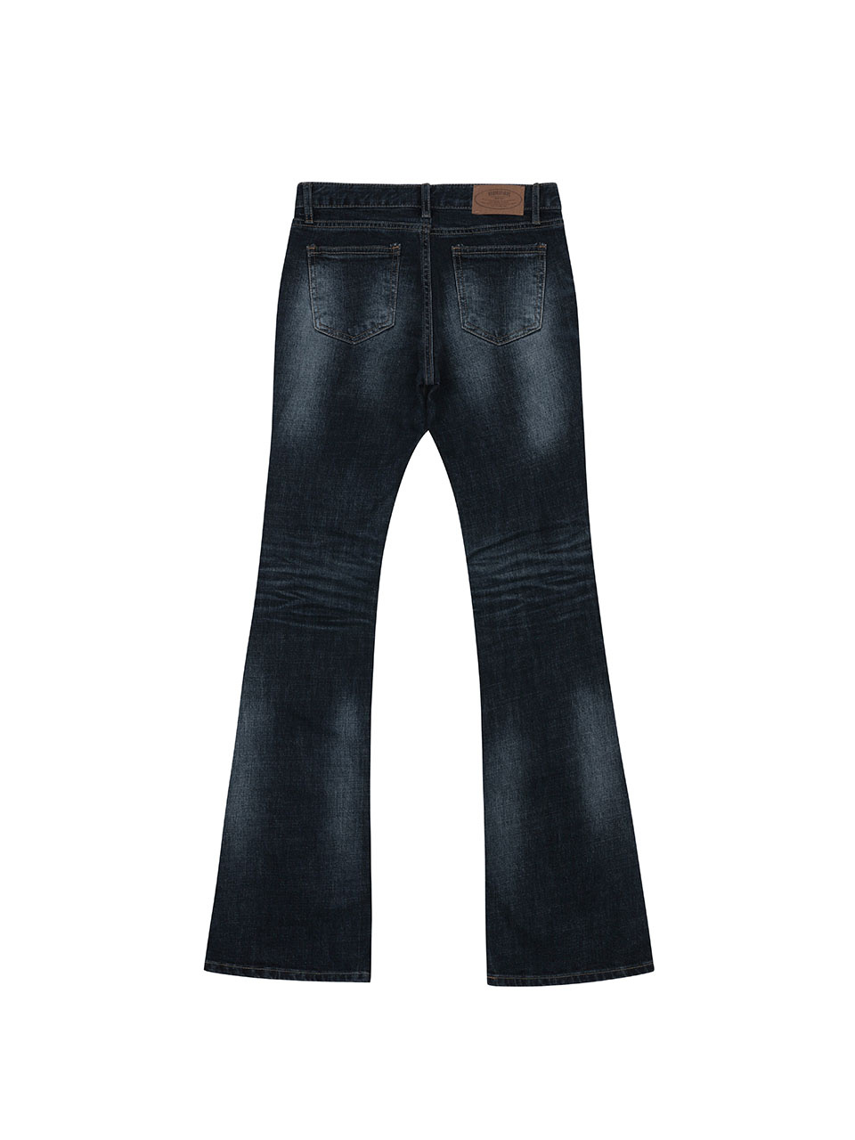 【BOHEMIAN SEOUL】DEEP BLUE WASHING BOOTS CUT DENIM PANTS CURVED LINE BOOTCUT JEANS, DEEP GRAY - bohemseo