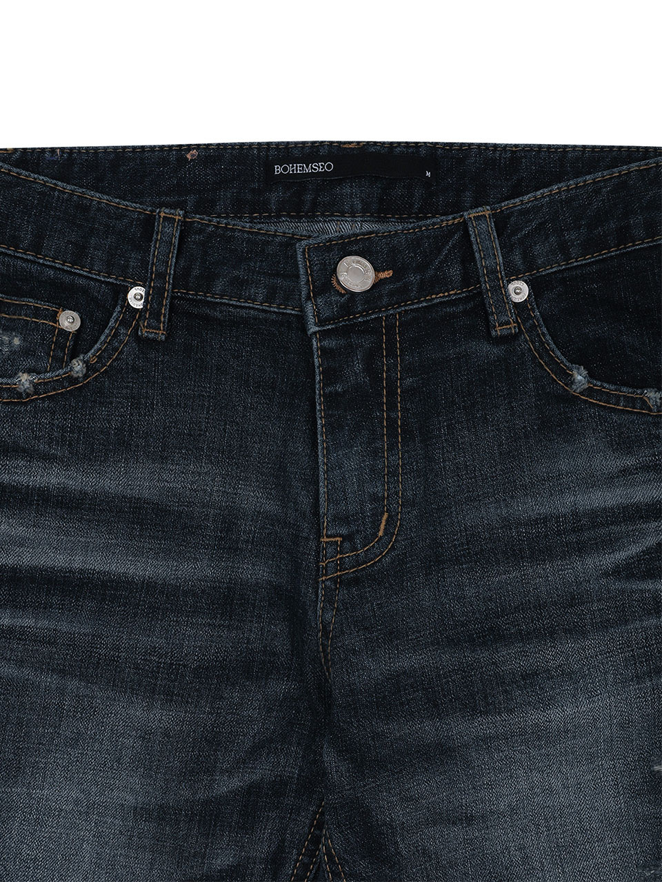 【BOHEMIAN SEOUL】DEEP BLUE WASHING BOOTS CUT DENIM PANTS CURVED LINE BOOTCUT JEANS, DEEP GRAY - bohemseo