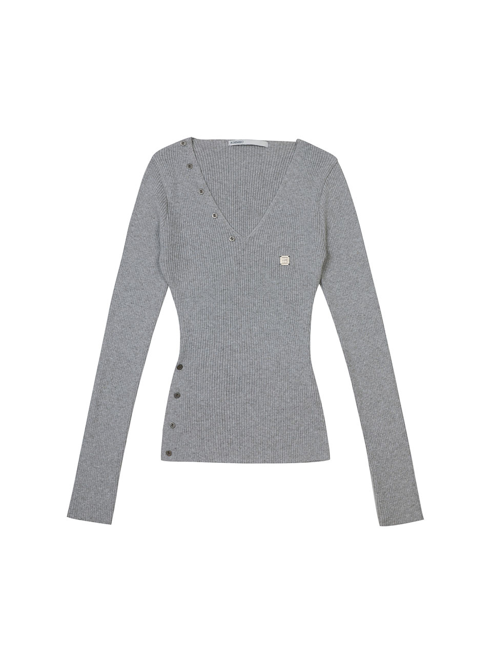 보헤미안 서울(BOHEMSEO) BUTTON V-NECK SLIT KNIT, MELANGE GRAY