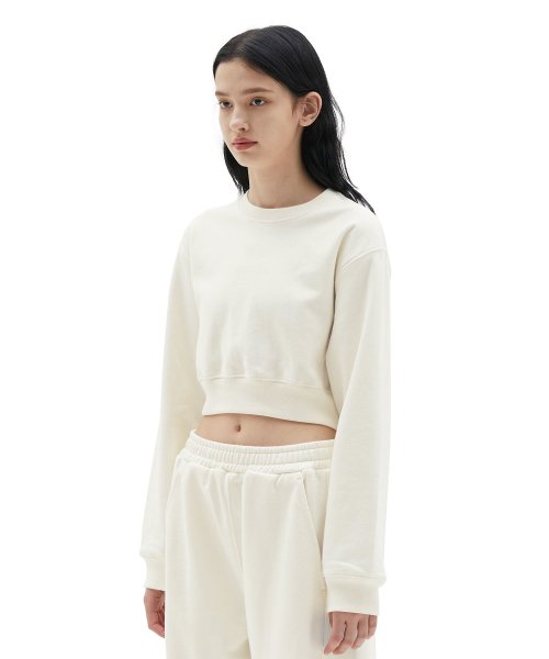 W Crop Sweat Shirt, Ecru