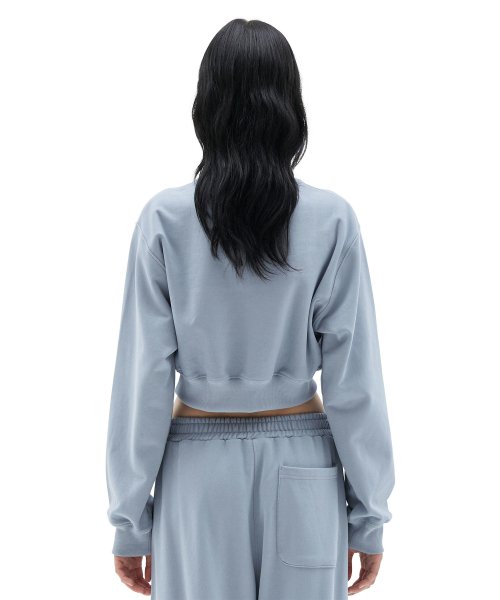 W Crop Sweat Shirt, Blue Grey