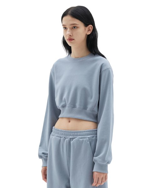 W Crop Sweat Shirt, Blue Grey