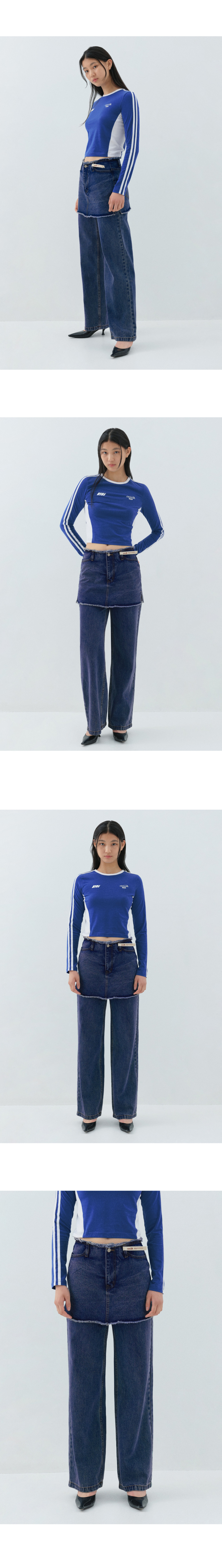 MUSINSA | OIOICOLLECTION Layered Skirt Denim Pants_Blue