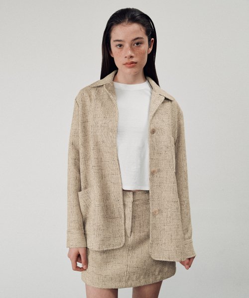 W Tweed Mini Skirt, Beige
