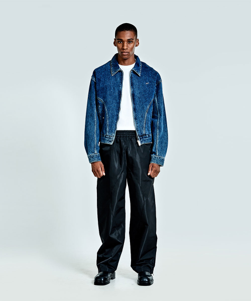 Bulky zipper denim Jacket - Deep blue