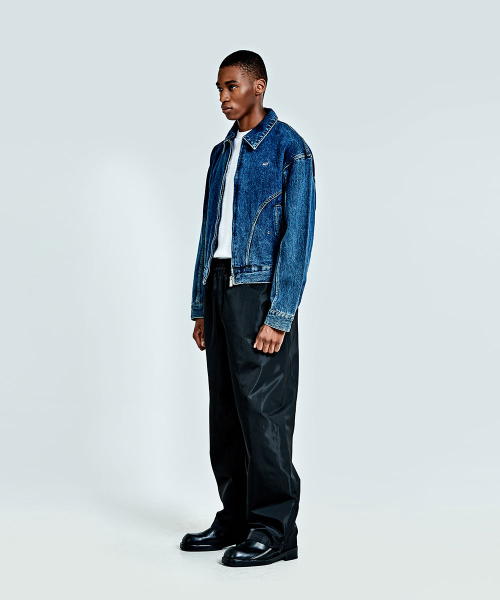 Bulky zipper denim Jacket - Deep blue